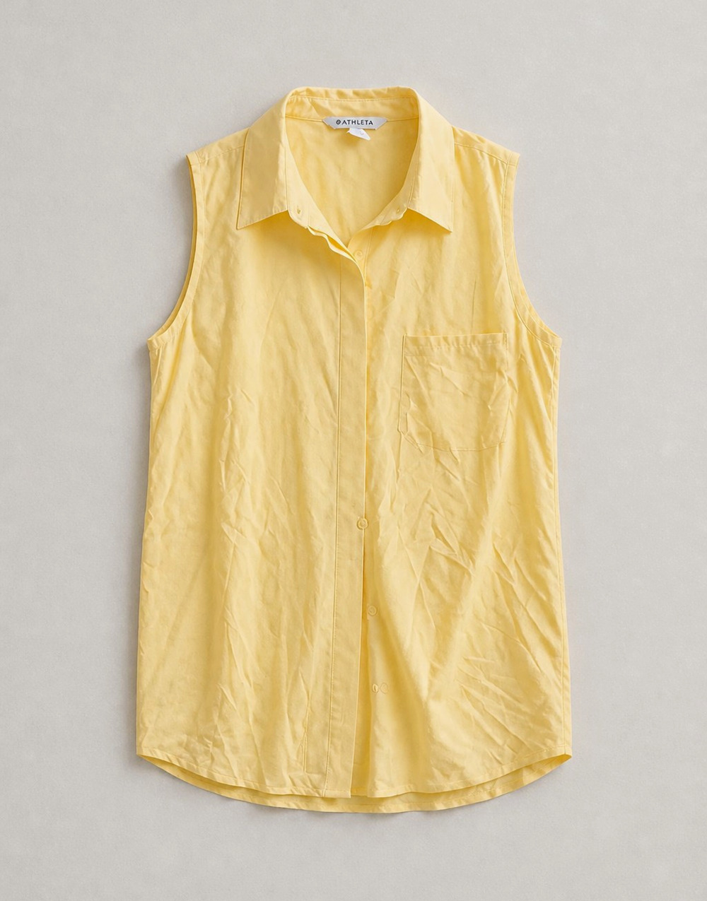 Athleta Solid Yellow Sleeveless Collared Button-Up Shirt Top M